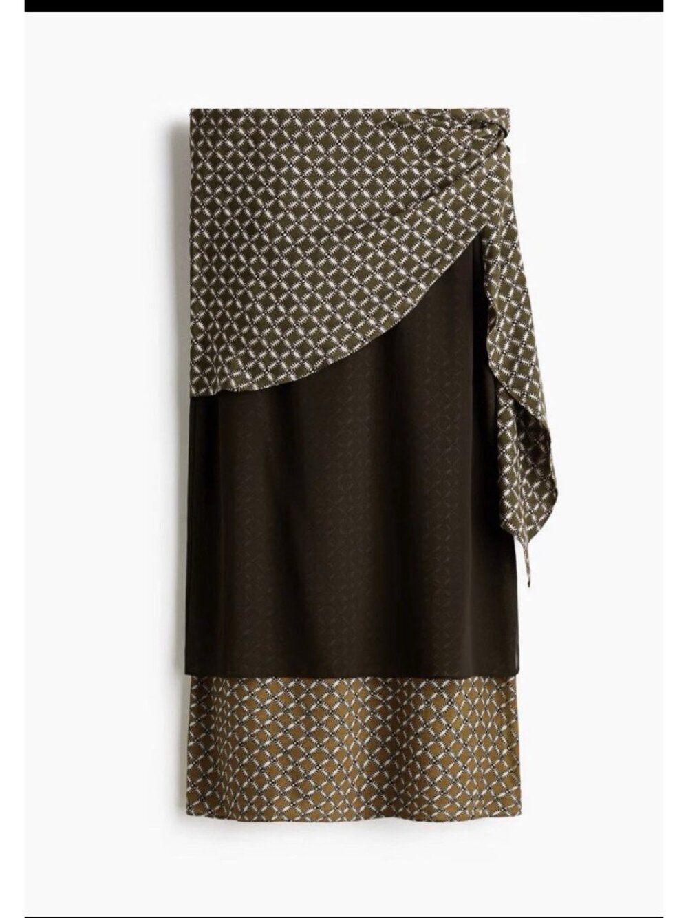 H&M Edition Scarf-Detail Layered Skirt(dark Khaki Green/patterNed)Size L NWT